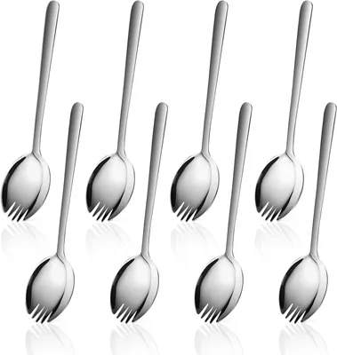 Produktbild von Edelstahl-Göffel mit langem Griff, Dessertgabeln aus Edelstahl, Löffel für Salat, Vorspeisen, Eis und Obst, 8 Stück (Silber)