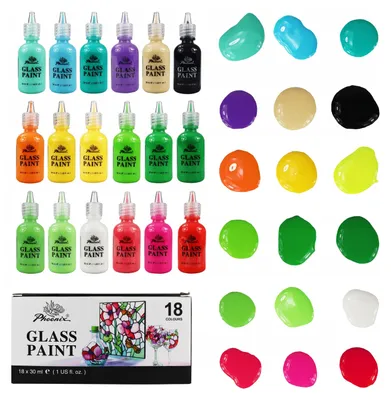 Obrázok produktu pre Súprava farieb na sklo Phoenix Glass Paint - 18 farieb à 30 ml, transparentná a lesklá na sklo, keramiku a porcelán