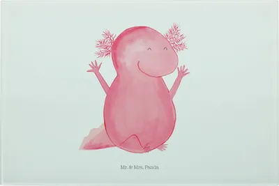 Produktbild von Mr. & Mrs. Panda Großes Schneidebrett Axolotl Hurra - Weiß - Geschenk, Schwanzlurch, Zufriedenheit, Freude, Frühstücksbrett, Vesperplatte, Glas Schneideplatte, Hackbrett