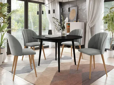 Obrázek produktu pro Jídelní stůl 100 cm se 4 židlemi NOWEN 1 - černý / přírodní dřevo / šedý