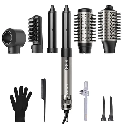 Produktbild von MCURO 6-in-1 Hairstyler mit Lockenstab, Warmluftbürste, Haarglätter & Föhn, 6 Aufsätze inkl. Aufbewahrungstasche für Glätten, Volumen & Locken, Grau