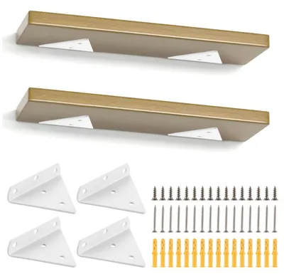 Image de Support mural triangulaire pour étagères, blanc, lot de 4, 8 cm