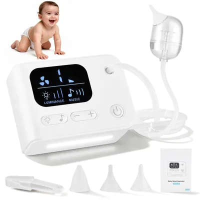 Image de Aspirateur nasal électrique pour bébé - Nettoyeur nasal - Rechargeable - Avec musique et comptines - Embout en silicone - 0 à 1 an - Blanc