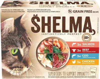 Image de Sachet Shelma pour chats 12x85g (chicken-shit, moose-tres)