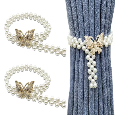 Image de Lot de 2 attaches décoratives dorées pour rideaux