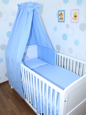 Produktbild von Primawela Baby Bettwäsche Set mit Applikation- 6 teiliges Set mit Vollstoff Himmel Bettset Nestchen - 5. Prince-Blau