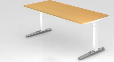 Produktbild von Schreibtisch Mika | Buche | Weißes Gestell poliert | BxT 180x80cm | Arbeitshöhe 65-85cm | höhenjustierbar, 1cm Raster | C-Fuß-Gestell | Rechteckform