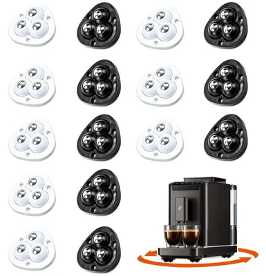 Produktbild von Set mit 16 selbstklebenden Mini-Rollen mit 360°-Kugellager für Möbel, Fritteuse, Mixer, Kaffeemaschine, Mülleimer, schwarz-weiß