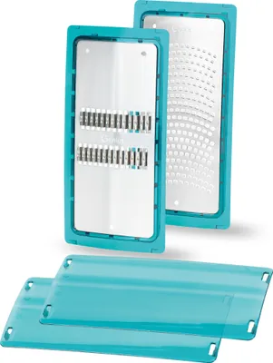 Produktbild von Nicer Dicer Chef Professional Gemüseschneider Reib-Einsätze | Set 2-tlg. - Zubehör, Julienne Reibe-Einsatz, Feiner Reibe-Einsatz, Schutzabdeckung. Gem