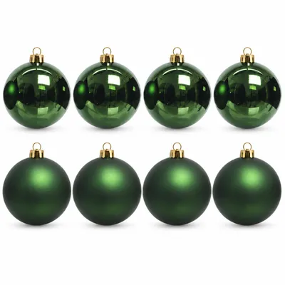 Produktbild von 8 x Weihnachtskugeln aus Kunststoff Ø 10 cm (Piniengrün matt+glanz)wetterfest für Innen und Außen - Christbaumkugeln Kunststoff - Weihnachtsbaumkugeln, KI-generiertes Bild