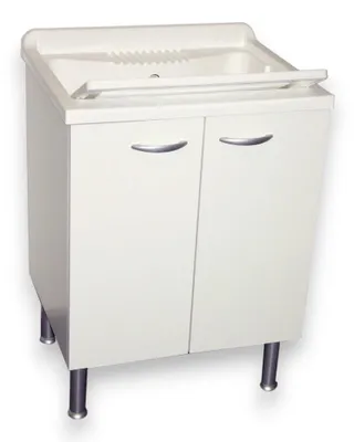 Immagine prodotto di Mobile lavatoio da bagno in legno nobilitato con piedini regolabili e vasca in resina - 60x50xH85 cm