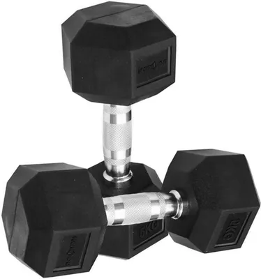 Produktbild von Sporttrend 24® Hexagon Hantel 1-50KG, Paar, verchromter Griff | sechseckige Kurzhantel, rutschfeste Kompakthantel, gummierte Hex Hanteln (2x5KG)