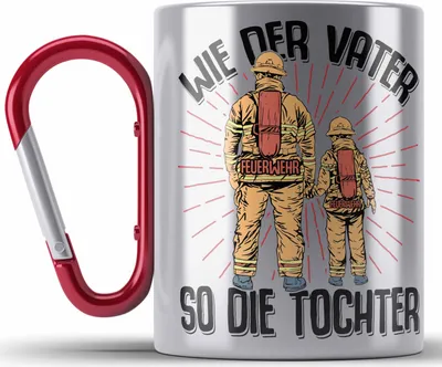 Produktbild von Trendation - Feuerwehr Tochter Edelstahl Tasse Karabiner Geschenke Zubehör Lustig Einsatz Geburtstag Spruch Wie Der Vater So Die Tochter (Rot)