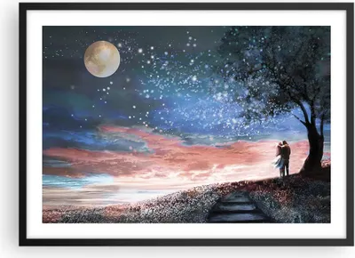 Produktbild von Gerahmtes Poster - Schwarzer Rahmen - Himmel Mond Liebhaber - 70x50 cm - Wand Bild - Wanddeko - Wandbilder - Kunstposter - Wandposter - Bilderrahmen - Bilder - Kunstdruck - P2BAA70x50-4800