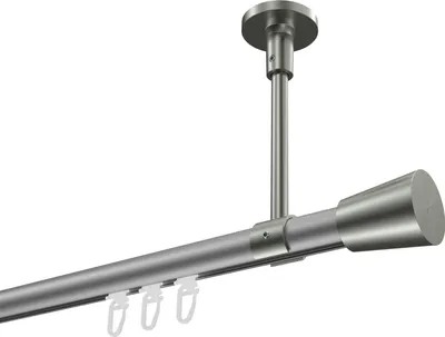 Produktbild von Interdeco Innenlaufstange / Gardinenstange mit Innenlauf Silbergrau / Edelstahl-Optik, Typ Sonette Sitra (Konus) Deckenmontage, 20 mm Ø 1-läufig, 440 cm