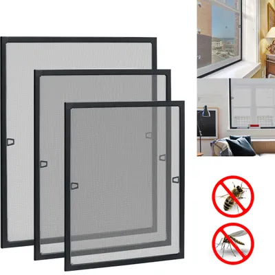 Produktbild von LZQ 120x140cm Insektenschutz Fliegengitter 4 Stück Fliegenschutz Mückengitter Spannrahmen für Fenster mit Alurahmen ohne Bohren, Anthrazit