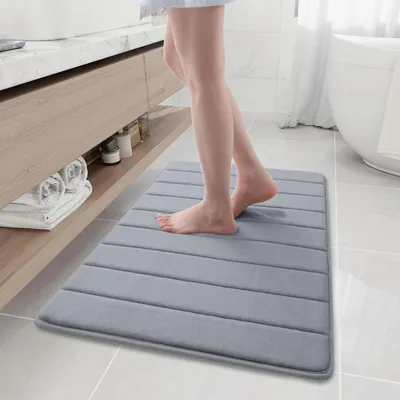 Immagine prodotto di Tappeto da bagno in memory foam, 60 x 90 cm, grigio, assorbente, morbido, antiscivolo, lavabile in lavatrice