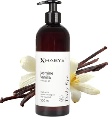 Produktbild von HABYS Daily Spa | Jasmin & Vanille Massageöl | Entspannender Duft | Mit Mandelöl & Vitamin E | für Massage & Pflege | 500 ml