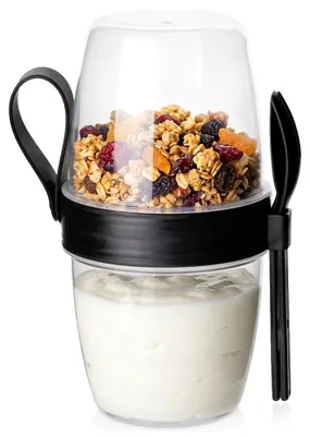 Obrázek produktu pro Vilde | Kelímek na jogurt 800 ml - 2v1 Müsli to Go - S lžičkou a vidličkou - Černý