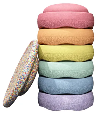 Zdjęcie produktu dla Stapelstein 6er Set mit Board Rainbow Pastell (jasnoczerwony/jasnopomarańczowy/jasnożółty/miętowy/jasnoniebieski/jasnofioletowy) inkl. Board Super Coneffti