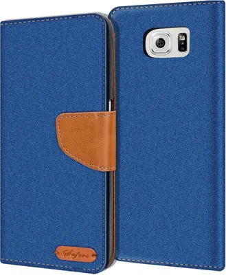 Produktbild von Conie Jeans Style Klapp Tasche für Samsung Galaxy S6 Edge Kartenfach Hülle Rundumschutz in Blau