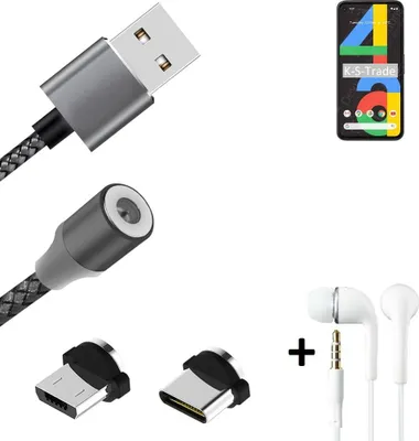 Produktbild von K-S-Trade® Hochwertiges Magnet-Lade-kabel Sync-Kabel Daten-Kabel + Kopfhörer kompatibel mit Doogee S58 Pro mit USB-Typ-C-Anschluss und