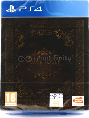 The image shows the front of a PlayStation 4 game case for Dark Souls Trilogy.