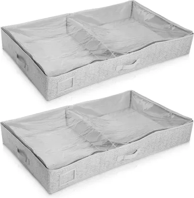 Produktbild von Navaris 2x Unterbettkommode Stoff 91x50x14cm - Unterbett Aufbewahrung mit Sichtfenster groß flach - Bett Aufbewahrungsbox aus Polyestervlies in Grau