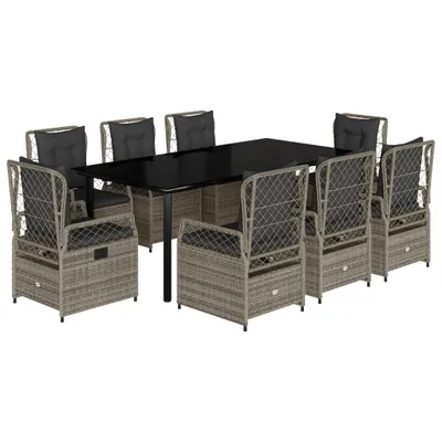 Produktbild von vidaXL 9-tlg. Garten-Essgruppe mit Kissen Grau Poly Rattan