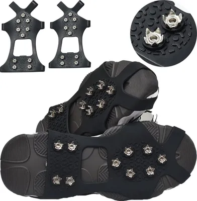 Produktbild von Schneespikes, Steigeisen, Schneeketten und Schneestiefel mit 10 Spikes (ein Paar, schwarz, Größe (40-45) L).