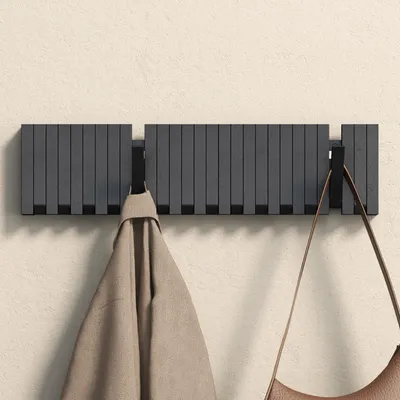 Produktbild von doporro Garderobenhaken Kleiderhaken Wand mit 14 Haken für Jacken, Garderobenleiste für Flur und Garderobe Wandgarderobe aus Holz, Matt Schwarz Twigro-01