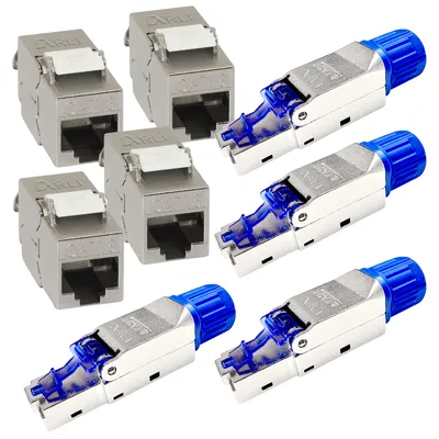 Produktbild von ARLI Cat8.1 4x Netzwerkstecker RJ45 Stecker + 4x Keystone Modul geschirmt - Werkzeuglose Montage