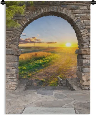 Produktbild von MuchoWow® Wandteppich Wandbehang Landleben - Sonne - Aussicht - Landschaft 60x80 cm Tapisserie Dekoration Wandtuch - Decke - Wandtücher - Wohne