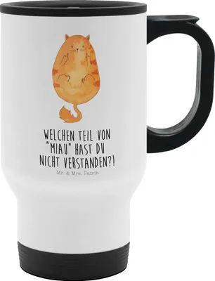 Produktbild von Mr. & Mrs. Panda Kaffeebecher To Go Katze Mittelfinger - Weiß - Geschenk, Kater, Cat, Thermobecher Auslaufsicher, Edelstahl Trinkbecher, thermosbecher, Cats, auto becher