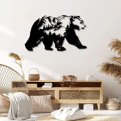 Image de Décoration murale minimaliste en métal représentant un ours