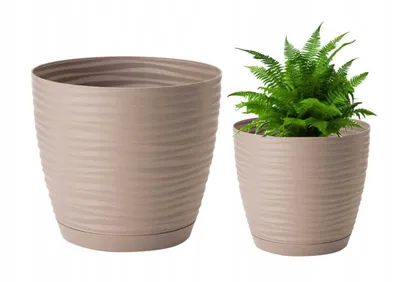 Produktbild von Blumentopf mit Untersetzer rund Kunststoff Beige 10,7x11cm