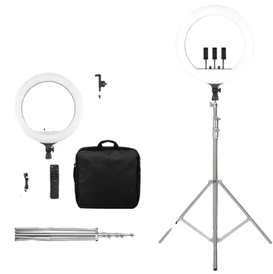 Image de Anneau lumineux, intensité réglable, pied de trépied orientable, hauteur de 280 cm