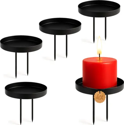 Produktbild von Kerzenteller 4er Set Metall Schwarz Ø 10,8 cm mit 2 Dornen