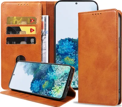 Obrázok produktu pre Smartphonica Kožené puzdro na Samsung Galaxy S20 Plus s magnetickým zatváraním a držiakmi na karty - hnedé