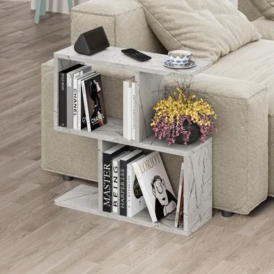 Produktbild von DECORTIE Homemania Modern Beistelltisch Gold Marmor Effekt Mehrzweck 60 x 19.5 x 60 cm