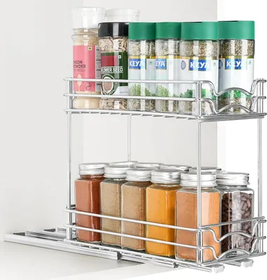 Image de Organisateur de rangement pour étagère de cuisine, 2 niveaux, avec tiroirs coulissants, pour la cuisine
