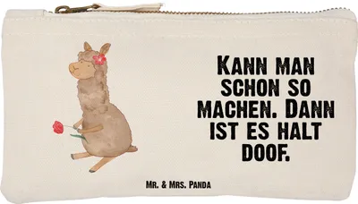 Produktbild von Mr. & Mrs. Panda beauty case Alpaka Blume Größe S Klein - Weiß - Geschenk, Baumwollbeutel, Kulturbeutel, Pouch, Lama, Schminktasche, Spruch, Federmappe, Lamas