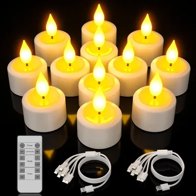 Image de Bougies LED - Sans flamme - Décoration d'ambiance - Rechargeables avec télécommande - Lot de 12 - Blanc