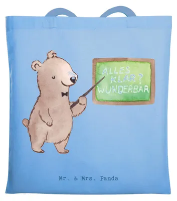 Produktbild von Mr. & Mrs. Panda Uni Tasche Dozent Herz - Sky Blue - Geschenk, Schultasche, Jutebeutel, Professor, Universität, Unterricht, Tragetasche, Einkaufstasche, festival
