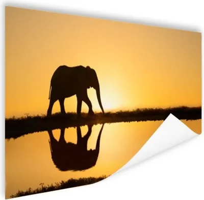 Produktbild von MuchoWow® Poster Silhouette eines Elefanten bei Sonnenuntergang 120x80 cm - Bilder