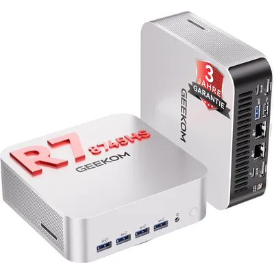 Produktbild von GEEKOM A8 Max Mini PC, AMD Ryzen 7 8745HS, 16GB DDR5 & 1TB SSD, Radeon 780M, Dual 2,5G LAN, 8 USB, 4x 4K oder 1x 8K, für Gaming & Büro