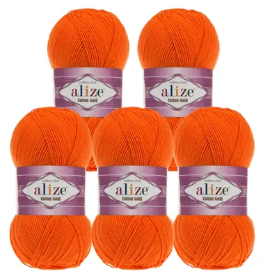 5 x 100g Strickgarn Alize Cotton Gold Uni Klassikgarn Häkelgarn orange