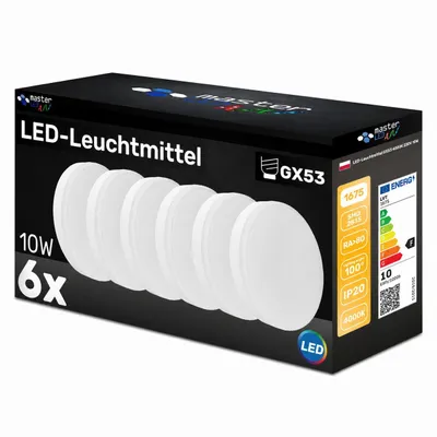MasterLED GX53 LED-Leuchtmittel 10 W 4000 K Neutralweiß im 6er-Set