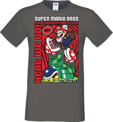 Produktbild von Herren T-Shirt Anime Manga Game Mario Fun Bros, Man L / Dunkelngrau