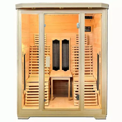 Immagine prodotto di Cabina a infrarossi PureHaven per 2 persone, abete hemlock, radiatore di calore profondo, sistema audio Bluetooth, terapia della luce colorata, timer, pulizia con ozono